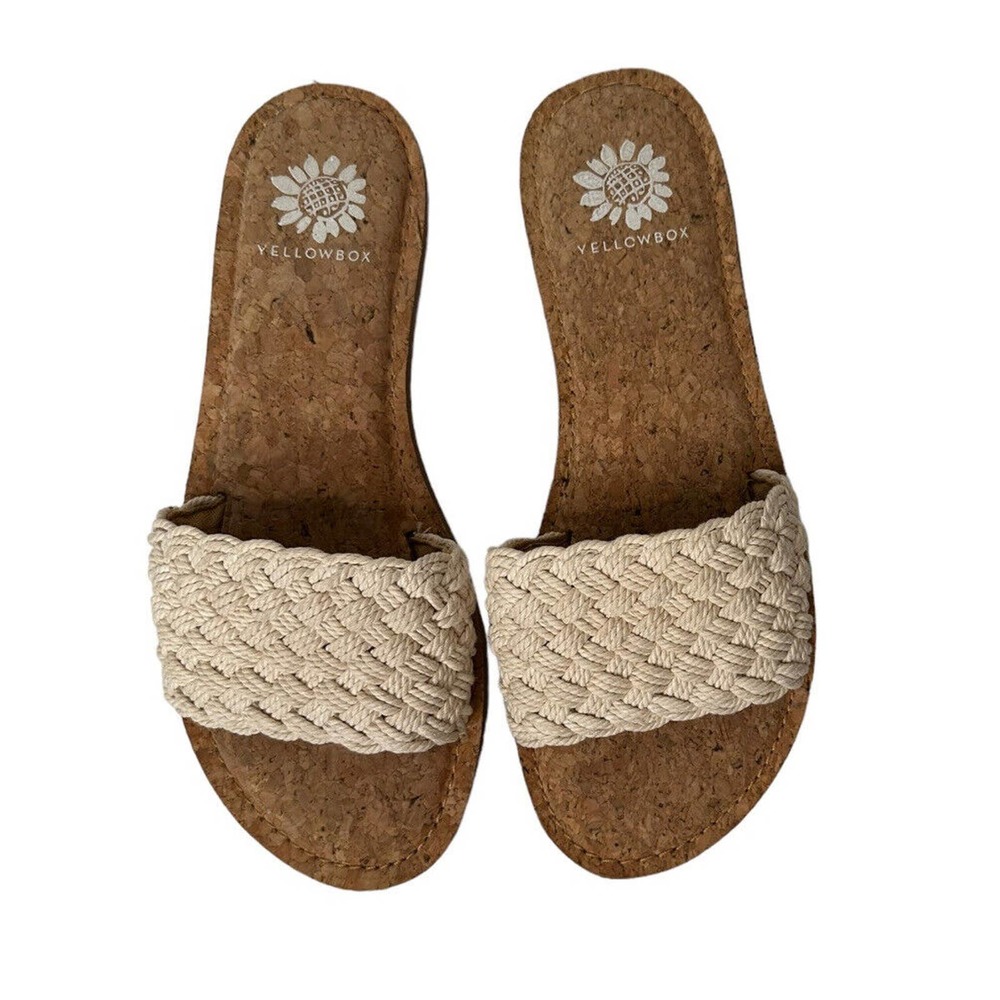 Yellow Box Doshie Natural Braided Rope Cork Slide Sandals Womens Size 7